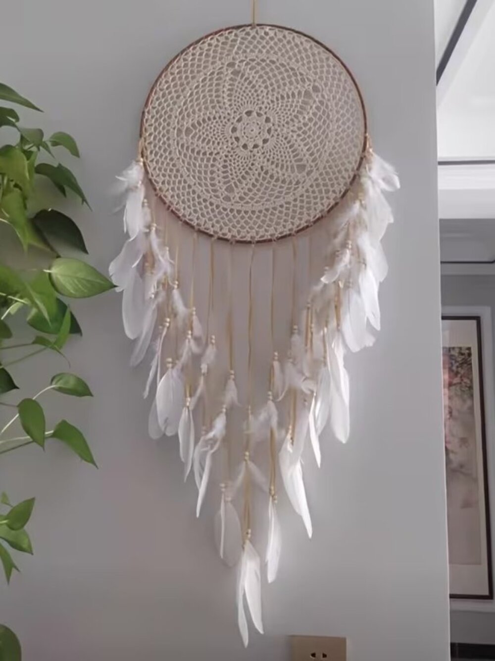 Stunning Large Crotchet Dream Catcher with feathers 39"LONG Disc Shipping - Picture 1 of 5